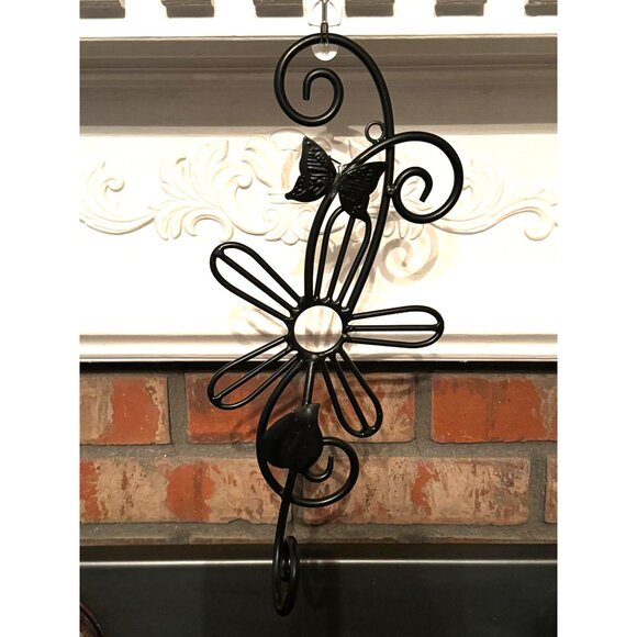 Black Metal Decorative Flower & Butterfly with Swirl Design Wall Hook - Picture 3 of 6